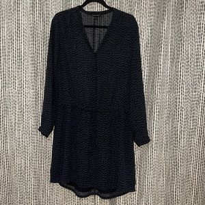 Navy Blue Patterned Long Sleeve Dress